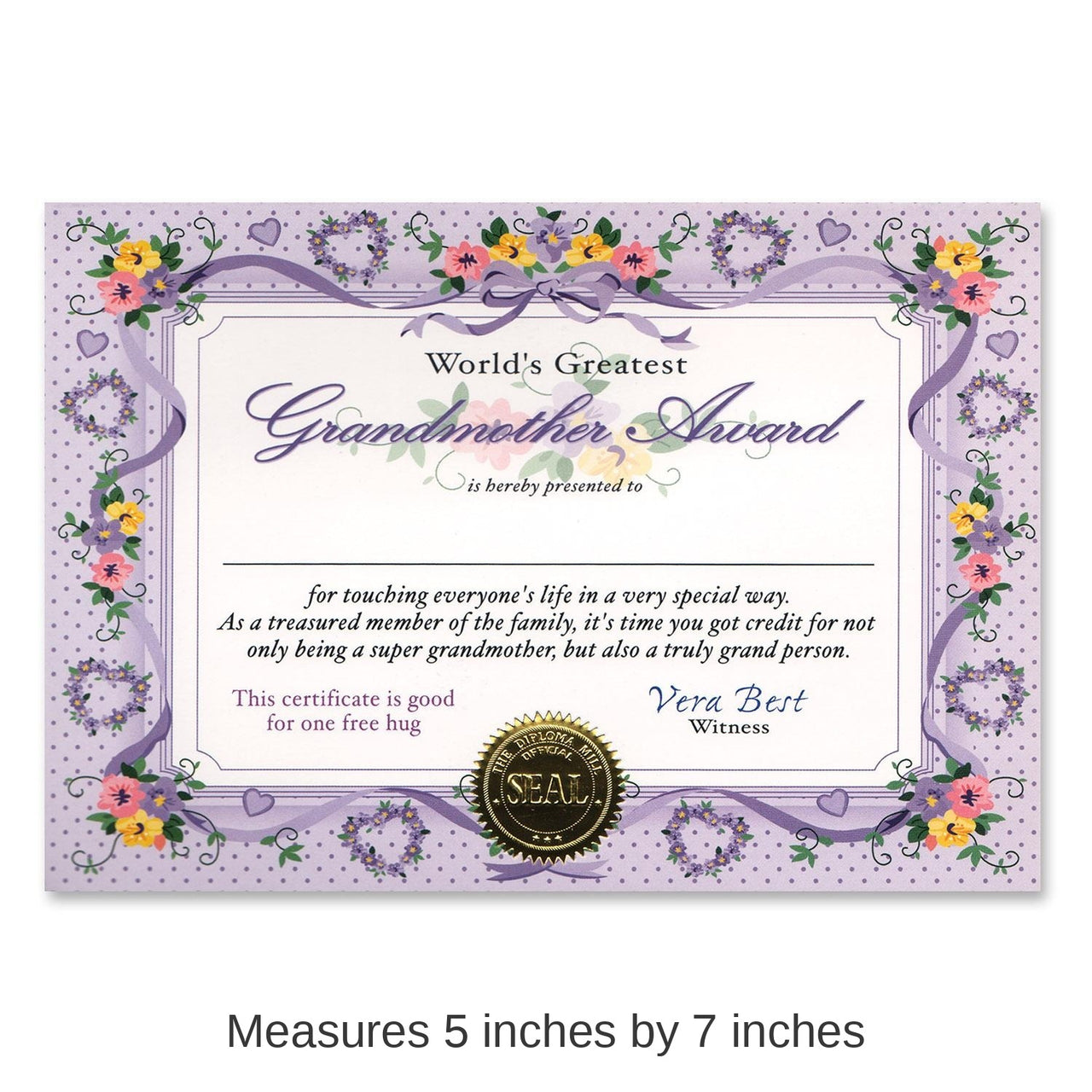 6 Pack Bulk World's Greatest Grandmother Certificate