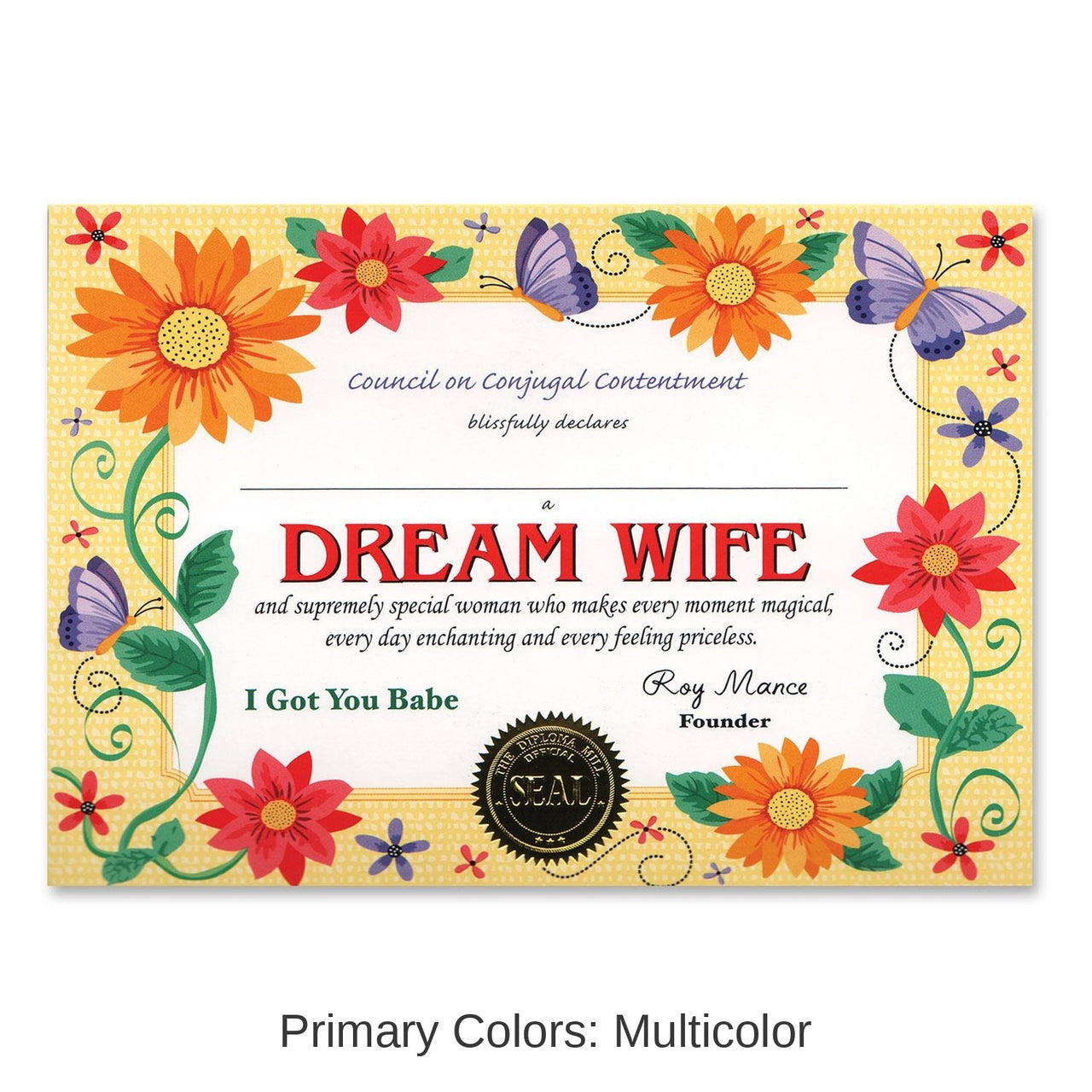 6 Pack Bulk Dream Wife Certificate