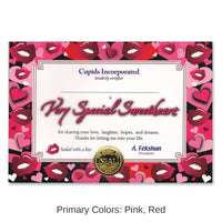 6 Pack Bulk Valentine's Day Very Special Sweetheart Certificate