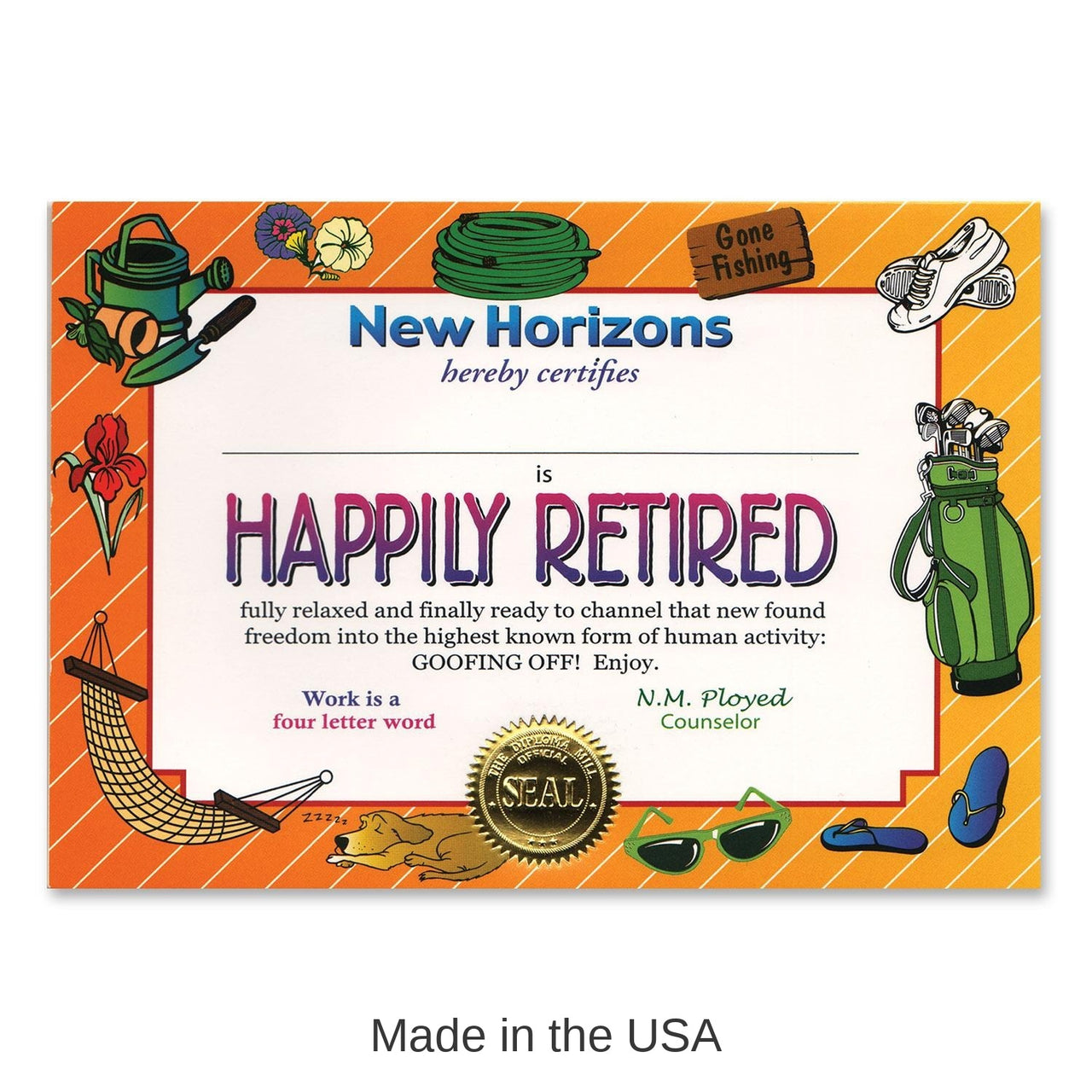 6 Pack Bulk Happily Retired Certificate