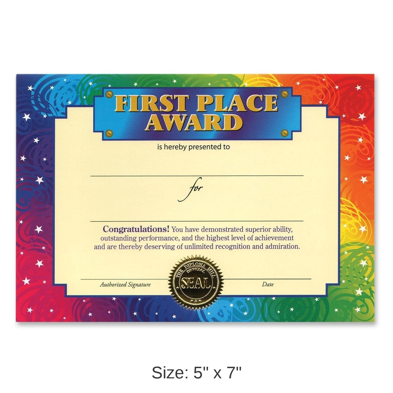 6 Pack Bulk First Place Award Certificate