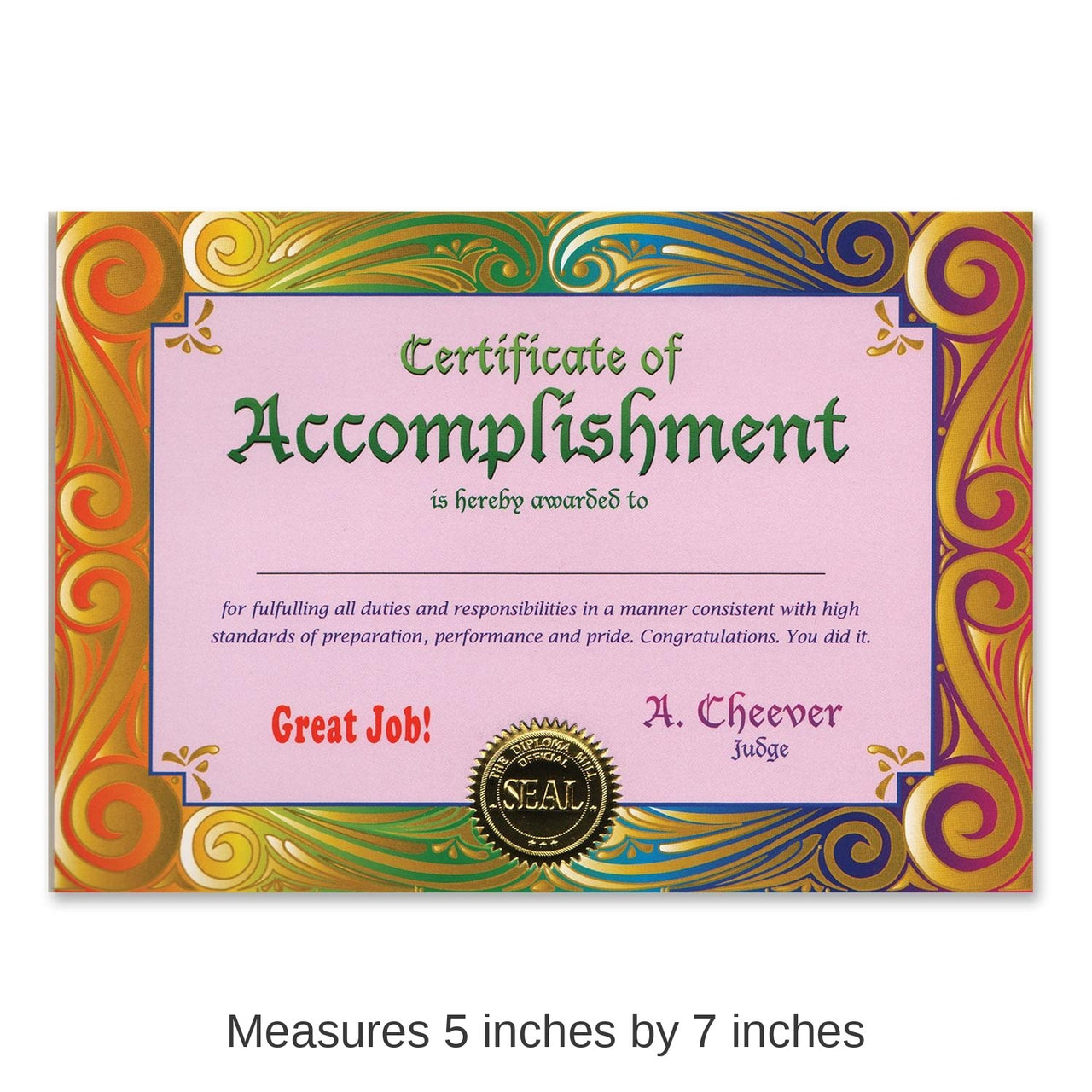 6 Pack Bulk Certificate Of Accomplishment