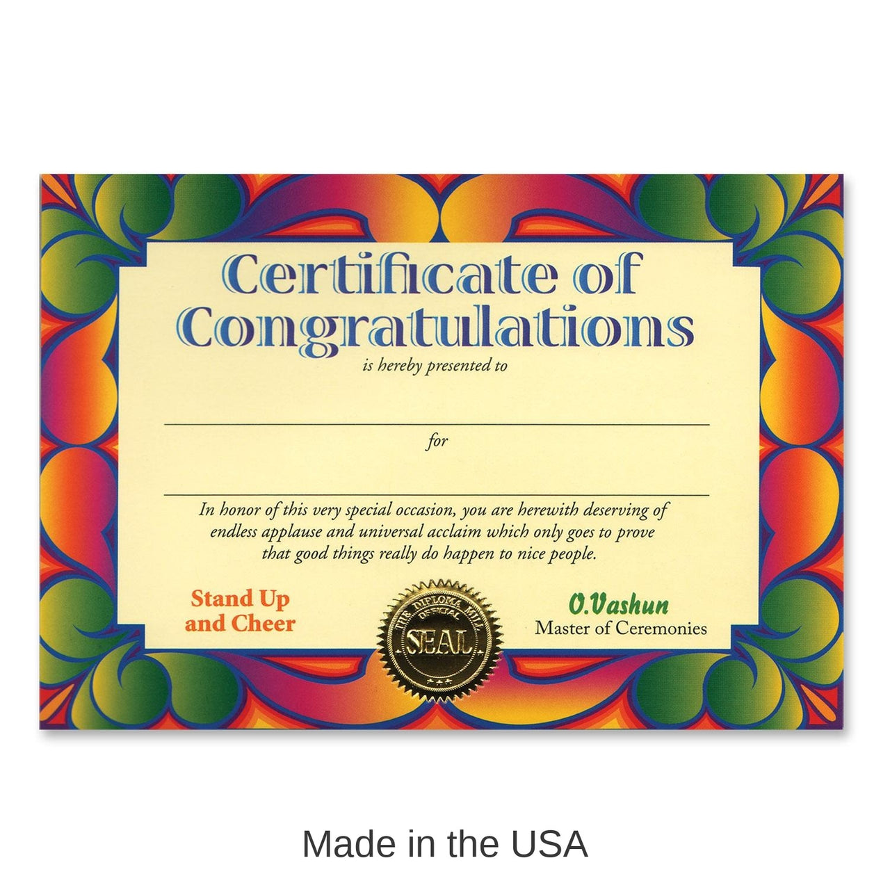 6 Pack Bulk Certificate Of Congratulations