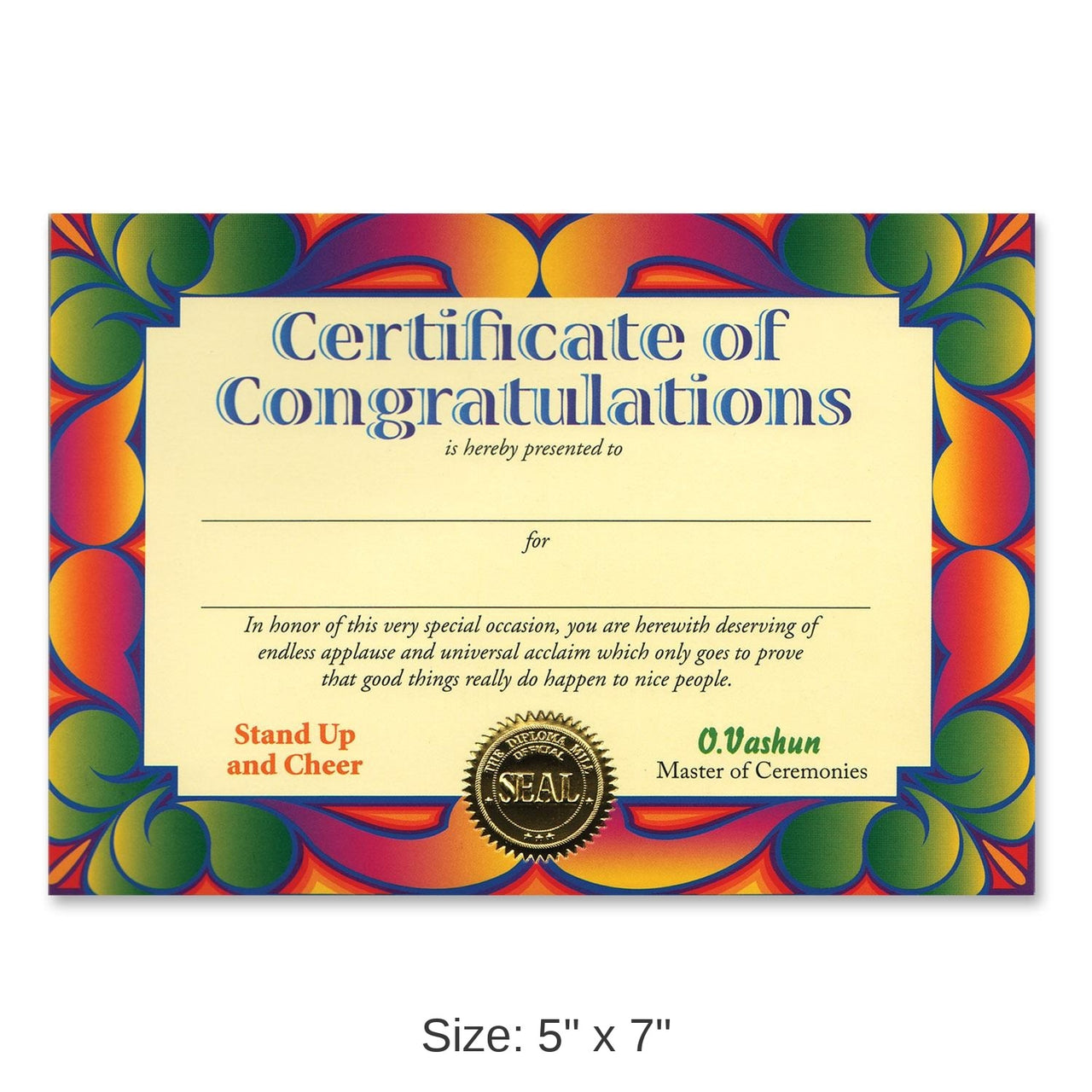 6 Pack Bulk Certificate Of Congratulations