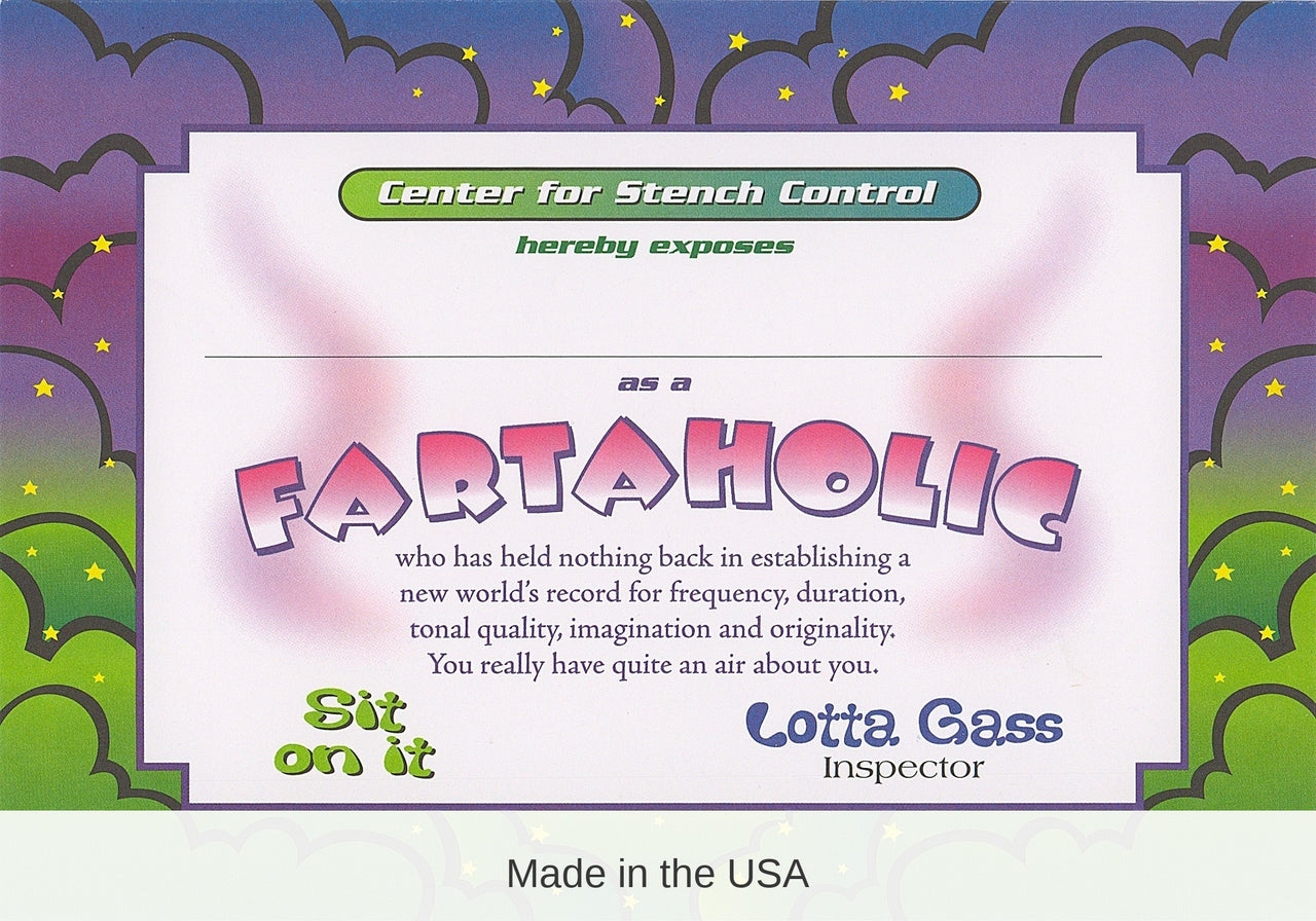 6 Pack Bulk Fartaholic Certificate