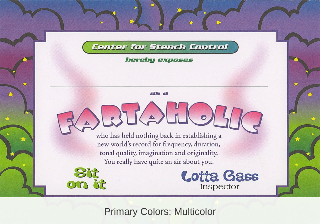6 Pack Bulk Fartaholic Certificate