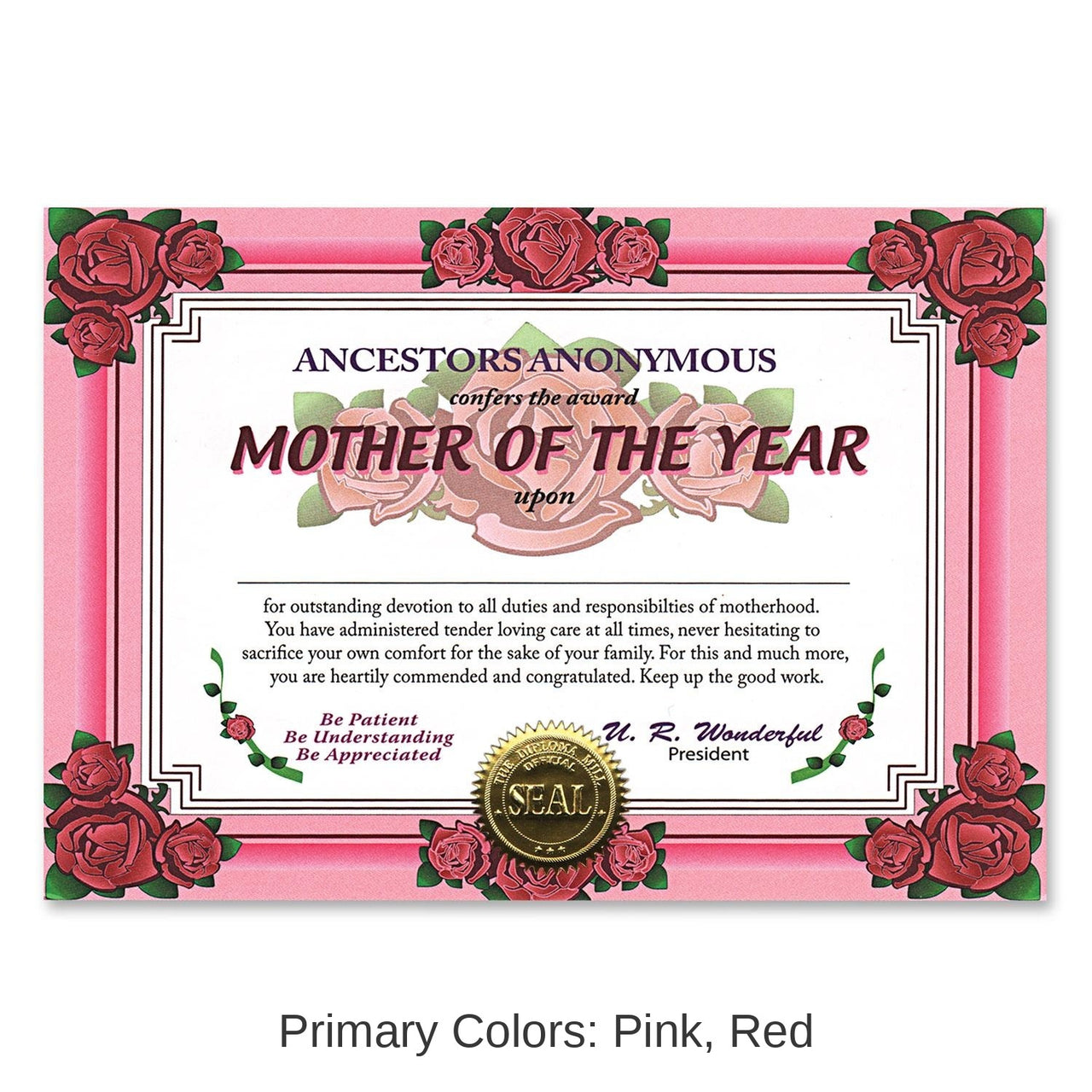 6 Pack Bulk Mother Of The Year Mother's Day Certificate