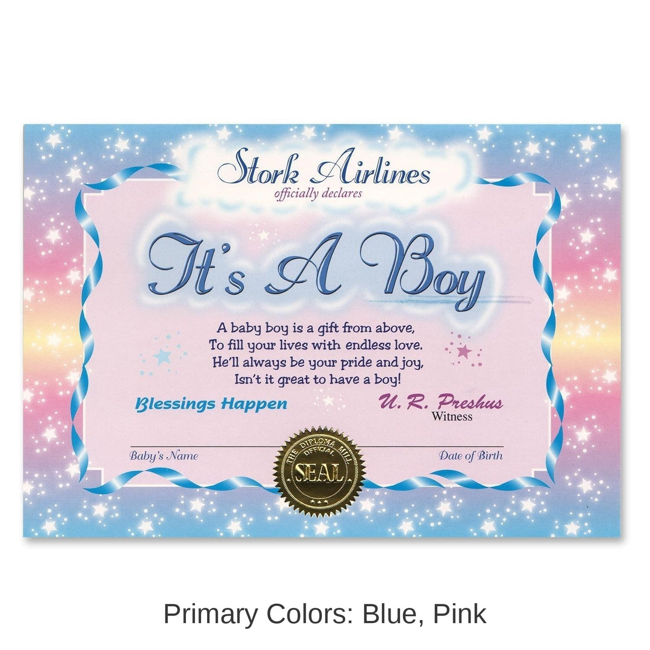 6 Pack Bulk It's A Boy Certificate