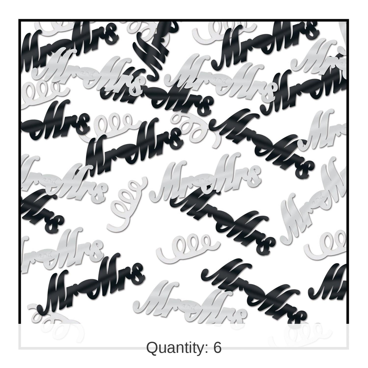 6 Pack Bulk Mr/Mrs Wedding Confetti - black/silver (0.5 Oz/Pkg)