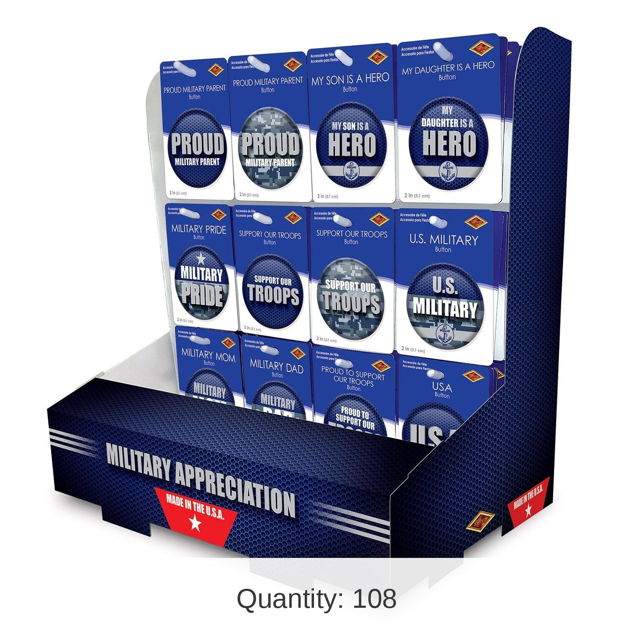 108 Piece Bulk Navy Military Appreciation Counter Display