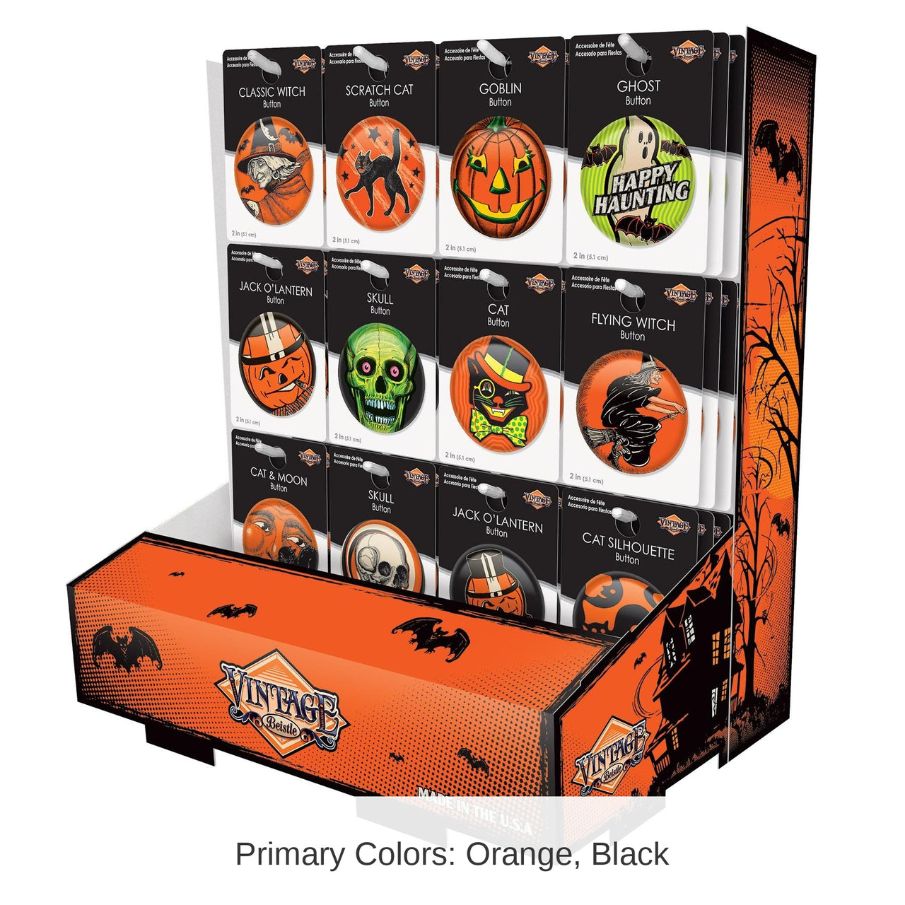 108 Piece Bulk Vintage Halloween Buttons Counter Display