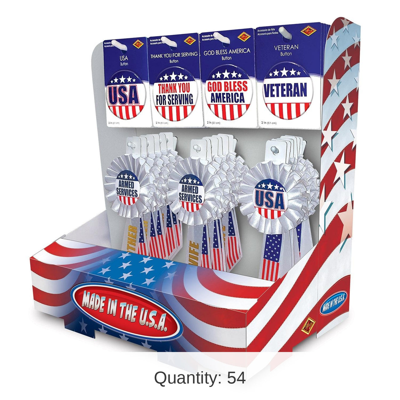54 Piece Bulk Patriotic USA/Veterans Counter Display