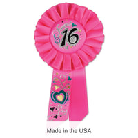 6 Pack Bulk Sweet 16 Birthday Party Rosette- Pink with Hearts