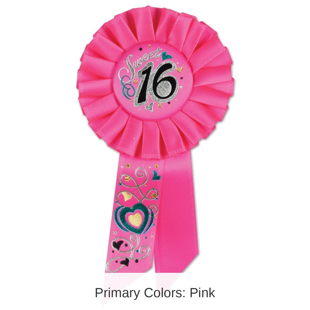 6 Pack Bulk Sweet 16 Birthday Party Rosette- Pink with Hearts