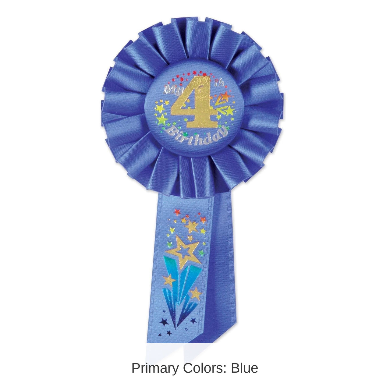 6 Pack Bulk My 4th Birthday Rosette blue