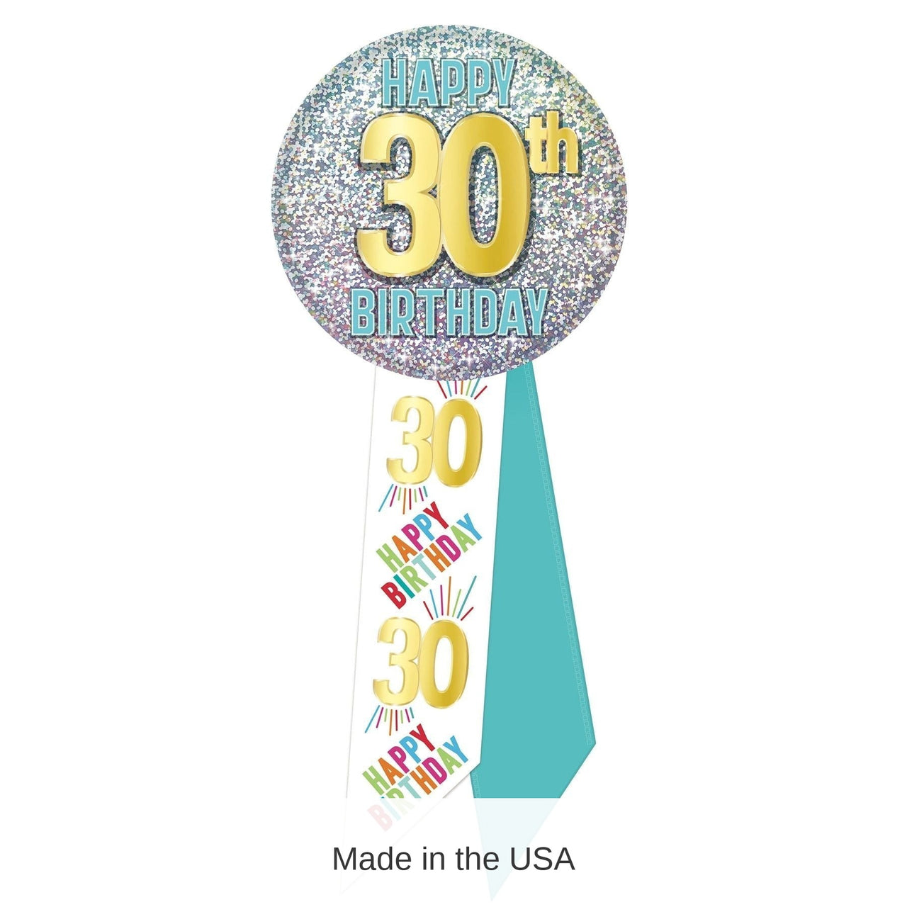 6 Pack Bulk 30th Birthday Rosette- Blue, White and Glitter