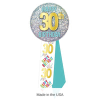 6 Pack Bulk 30th Birthday Rosette- Blue, White and Glitter