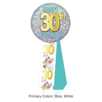 6 Pack Bulk 30th Birthday Rosette- Blue, White and Glitter