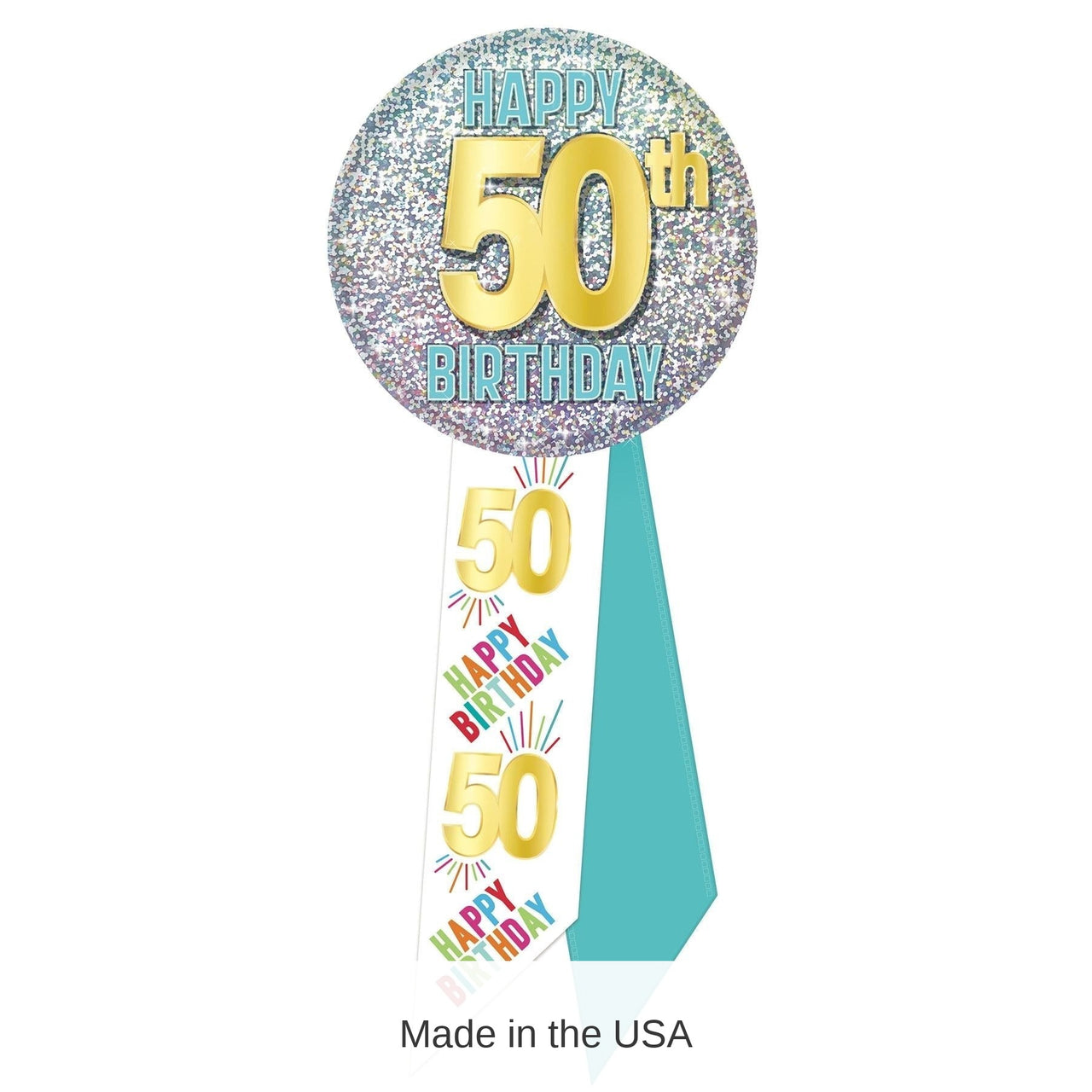 6 Pack Bulk 50th Birthday Rosette- Blue, White, and Glitter
