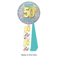 6 Pack Bulk 50th Birthday Rosette- Blue, White, and Glitter