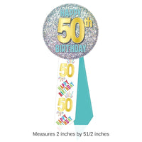 6 Pack Bulk 50th Birthday Rosette- Blue, White, and Glitter