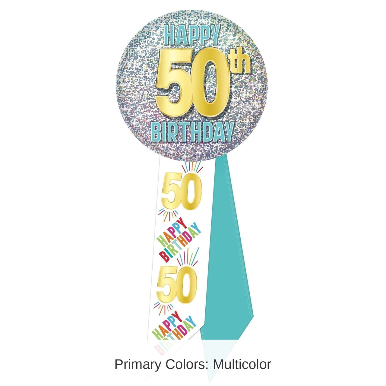 6 Pack Bulk 50th Birthday Rosette- Blue, White, and Glitter