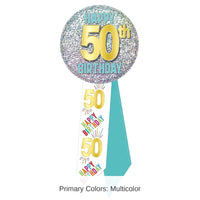 6 Pack Bulk 50th Birthday Rosette- Blue, White, and Glitter
