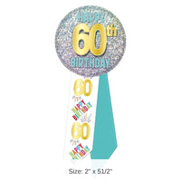 6 Pack Bulk 60th Birthday Rosette- Blue, White and Glitter