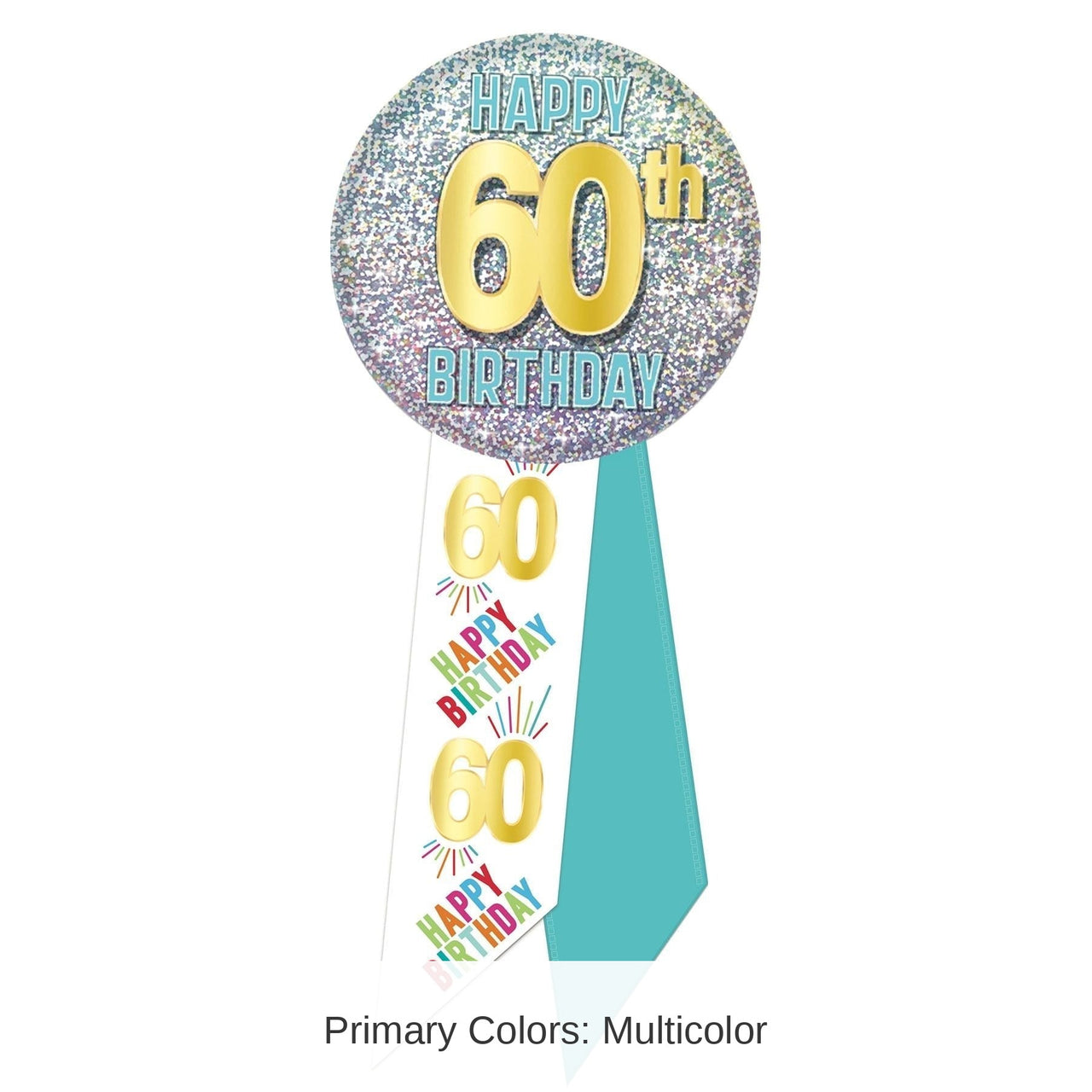 6 Pack Bulk 60th Birthday Rosette- Blue, White and Glitter