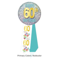 6 Pack Bulk 60th Birthday Rosette- Blue, White and Glitter