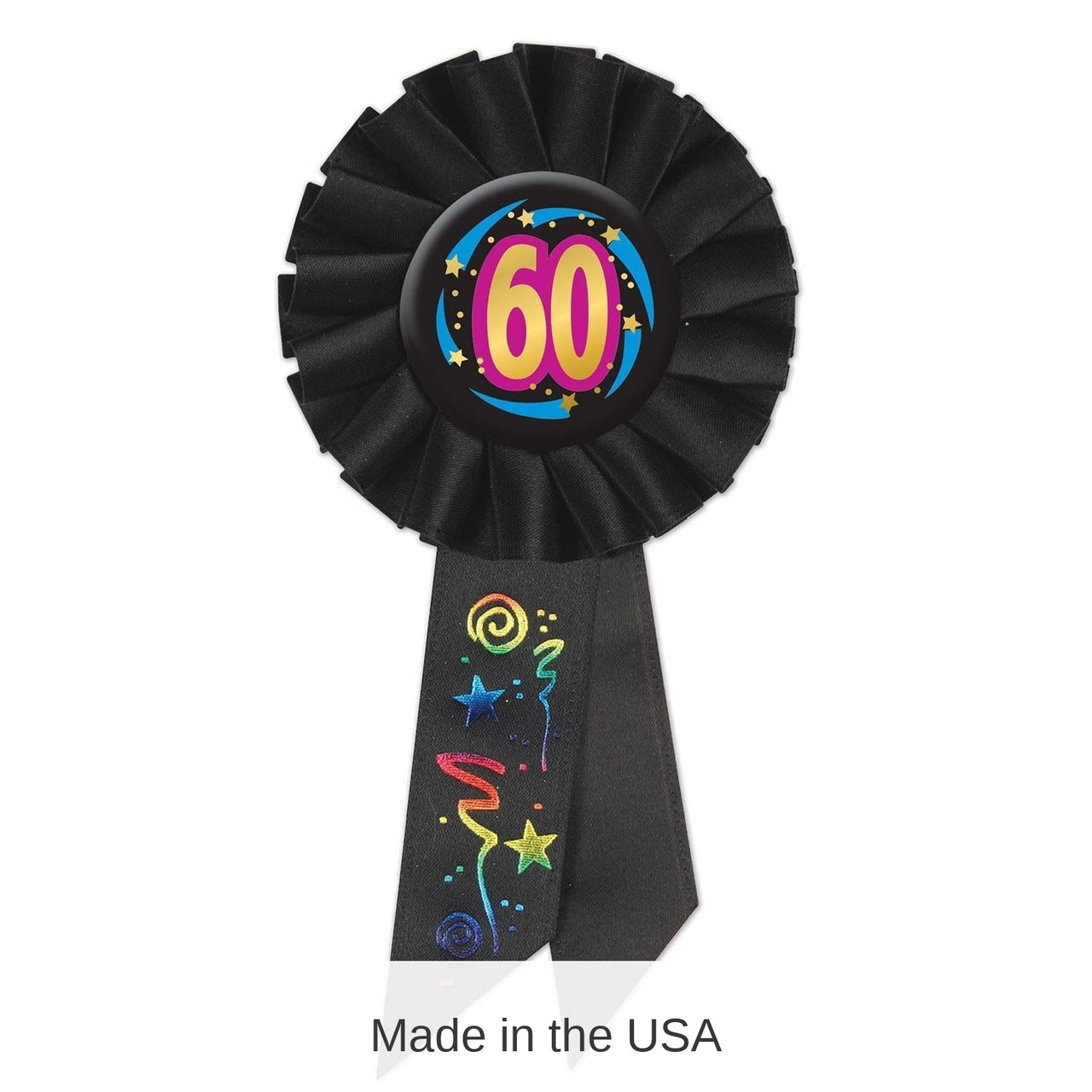 6 Pack Bulk 60th Birthday Rosette- Black