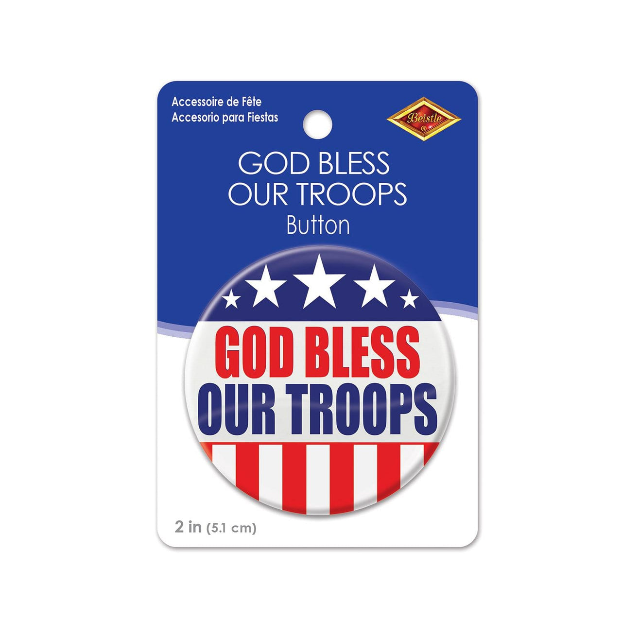 Beistle God Bless Our Troops Button (Case of 6)