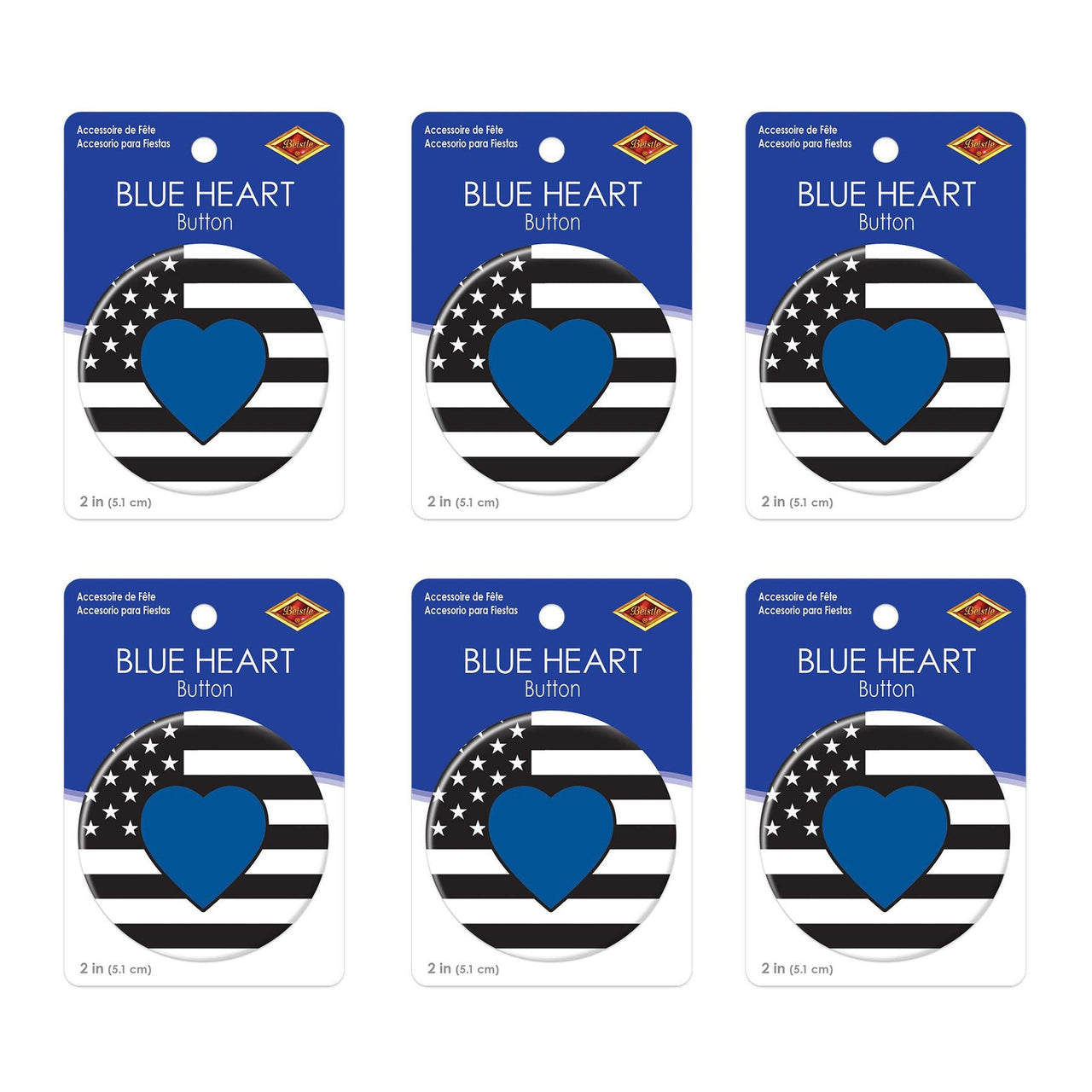 Beistle Blue Heart Button (Case of 6)