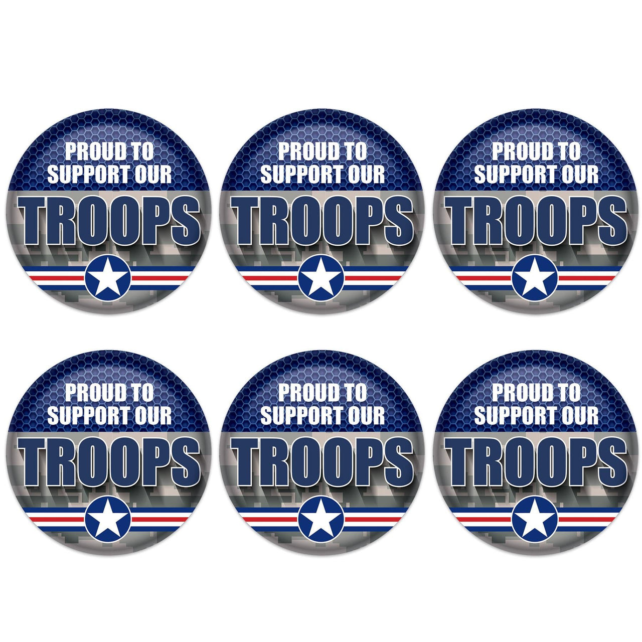 Beistle Proud To Support Our Troops Button (Case of 6)