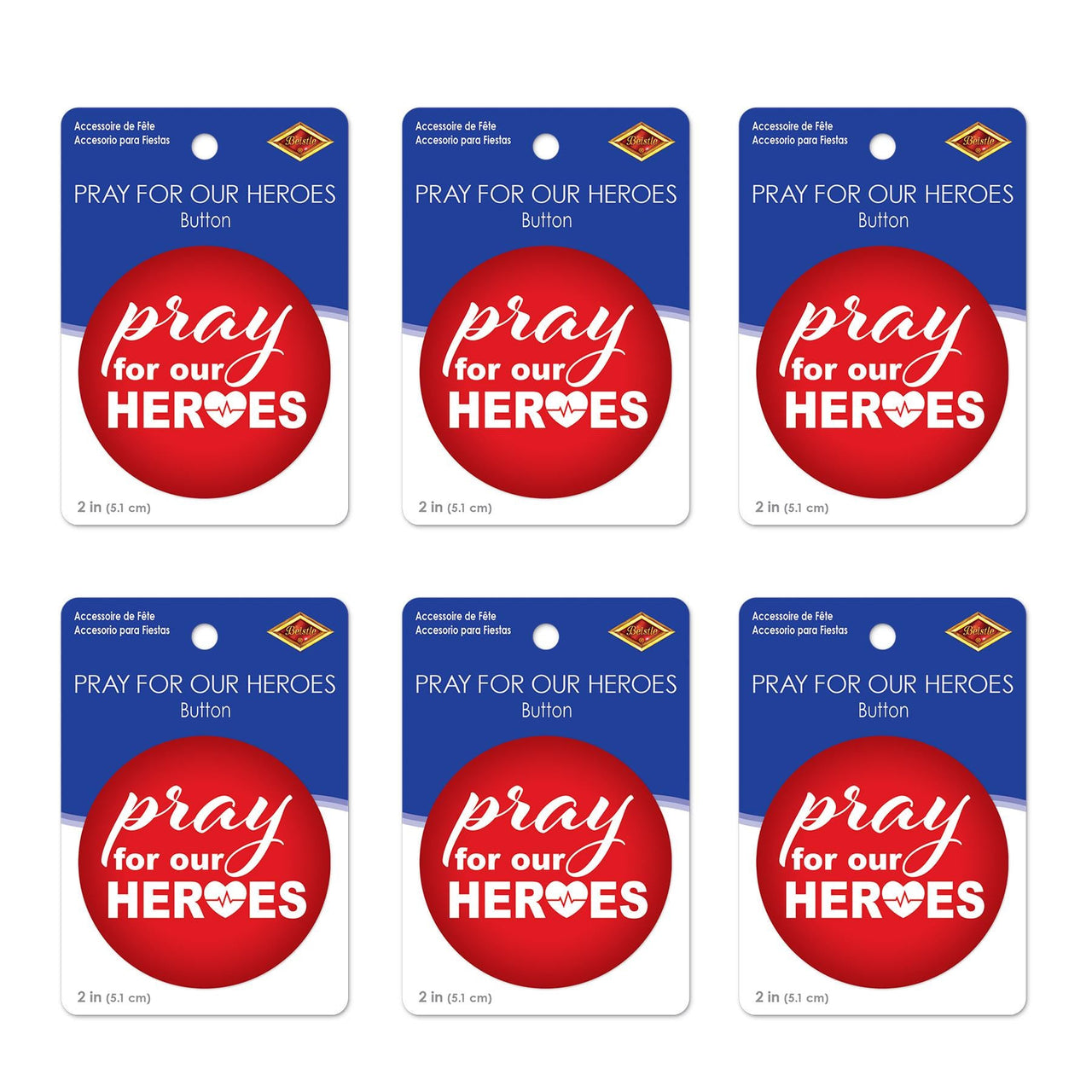 Beistle Pray For Our Heroes Button (Case of 6)