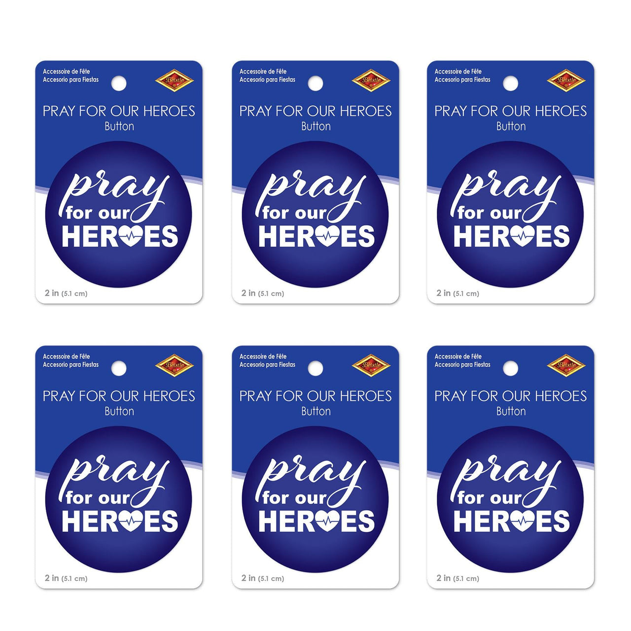 Beistle Pray For Our Heroes Button (Case of 6)