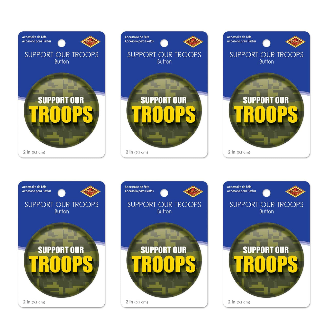 Beistle Support Our Troops Button (Case of 6)