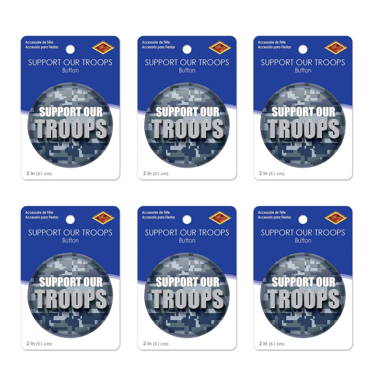 Beistle Support Our Troops Button (Case of 6)