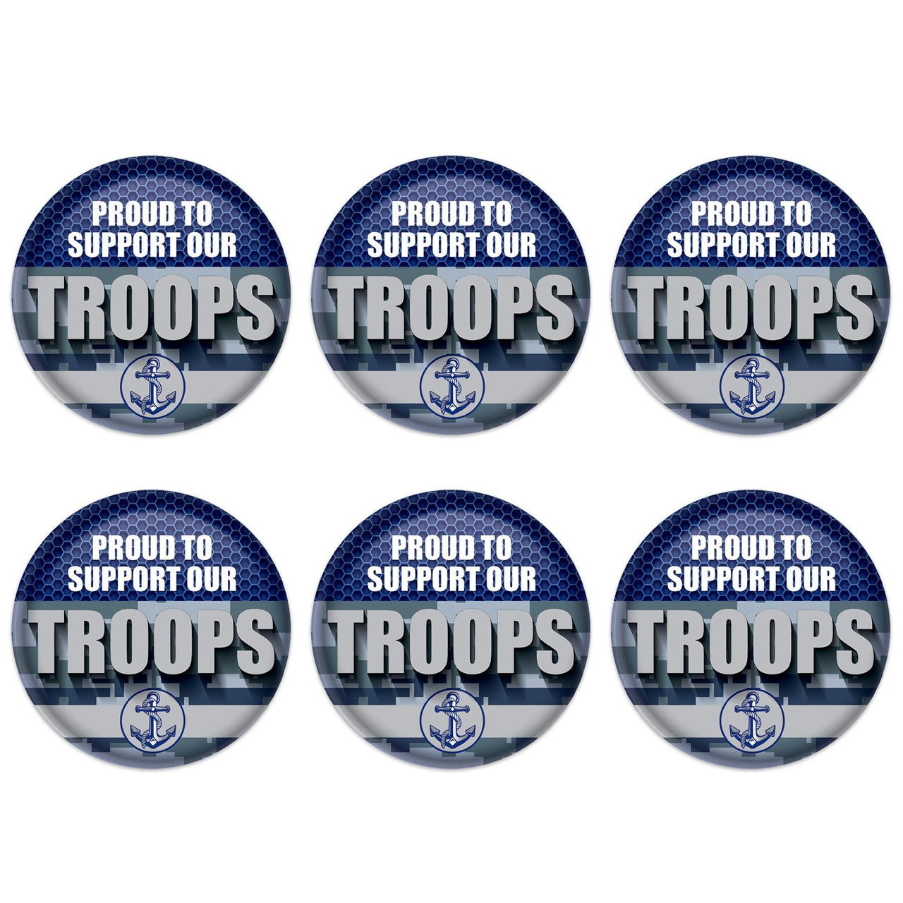 Beistle Proud To Support Our Troops Button (Case of 6)