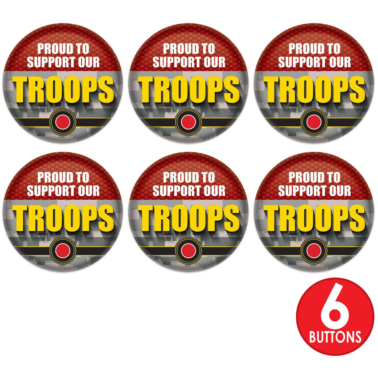 Beistle Proud To Support Our Troops Button (Case of 6)