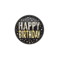 Happy Birthday Button- Black - Bulk 6 Pack