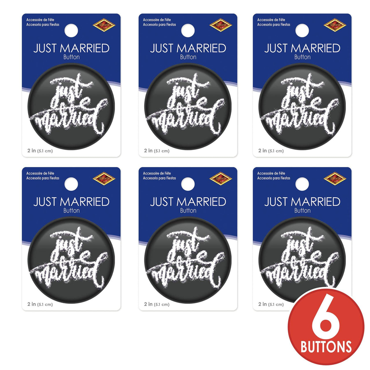 Just Married Button (Case of 6)