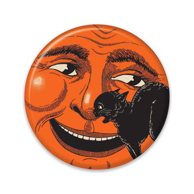 Vintage Halloween Cat & Moon Button - Bulk 6 Pack