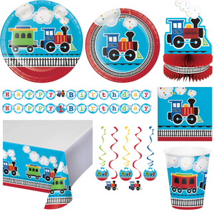 All Aboard Train Birthday Party Kit for 8 - 48 Total Pieces