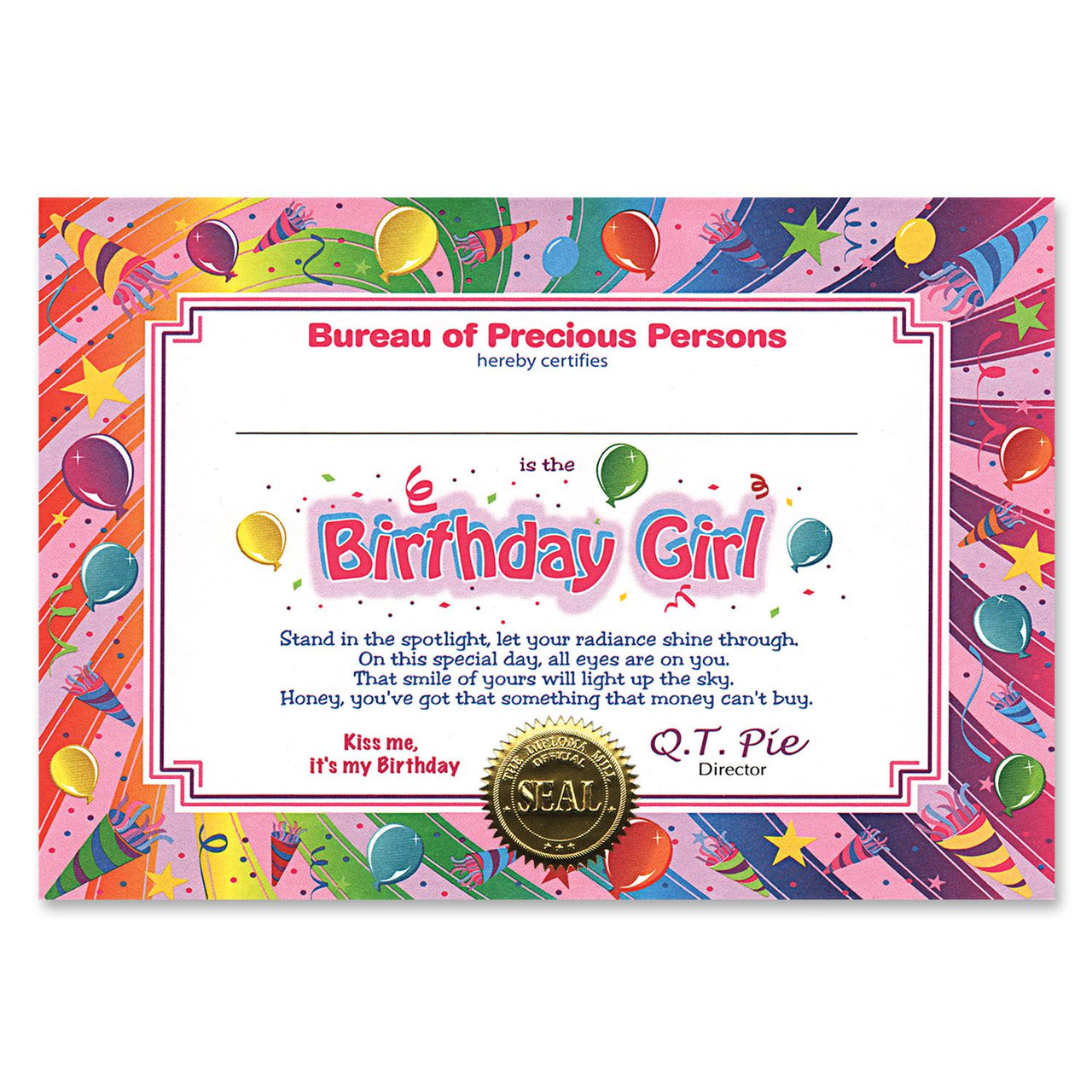 Birthday Girl Certificate - Bulk 6 Pack