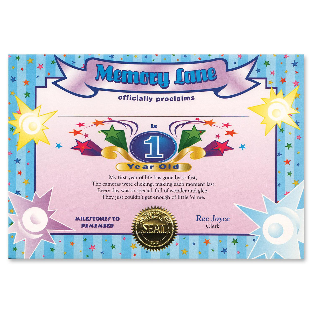 1 Year Old (Boy) Certificate - Bulk 6 Pack