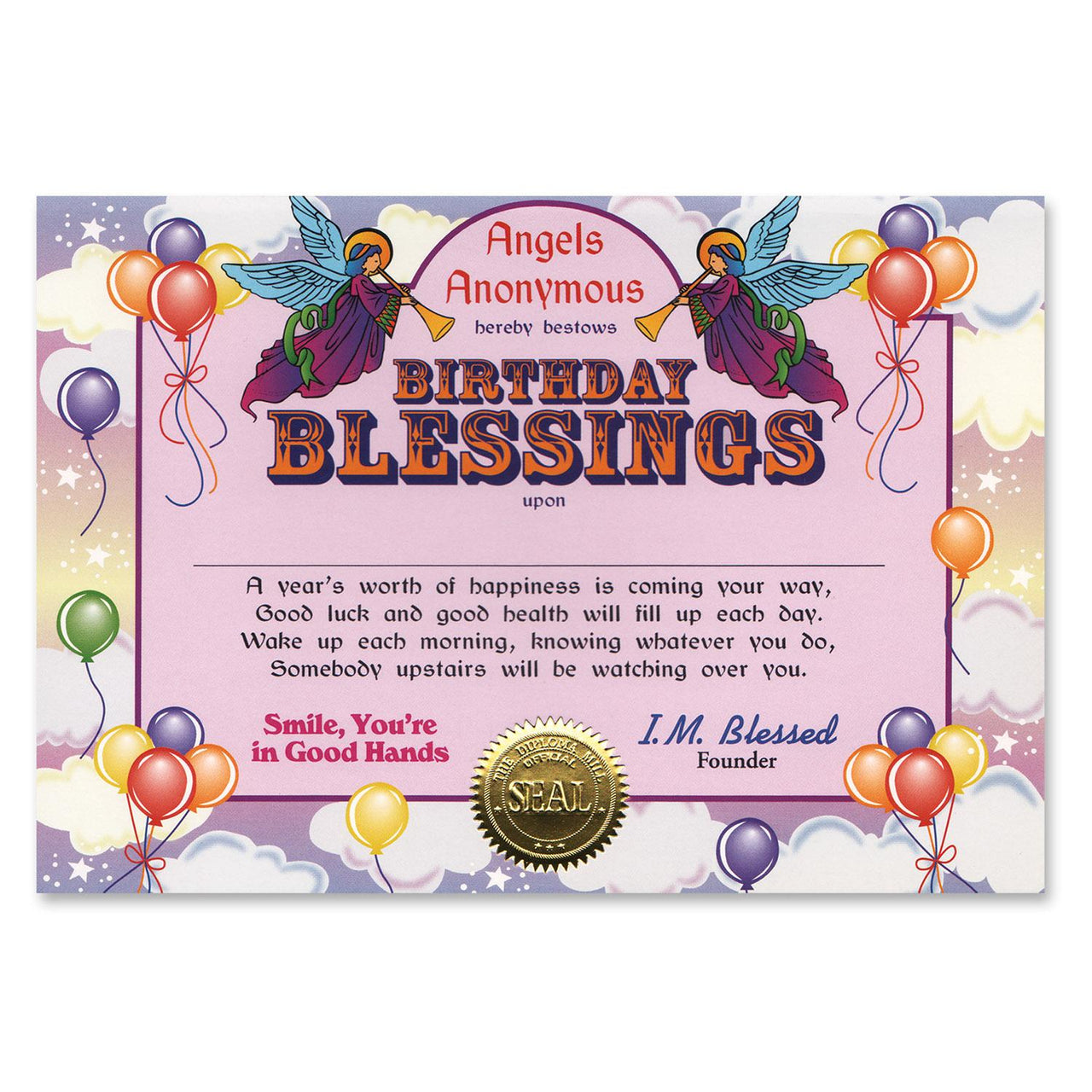 Birthday Blessings Certificate - Bulk 6 Pack