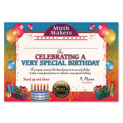 Very Special Birthday Certificate - Bulk 6 Pack