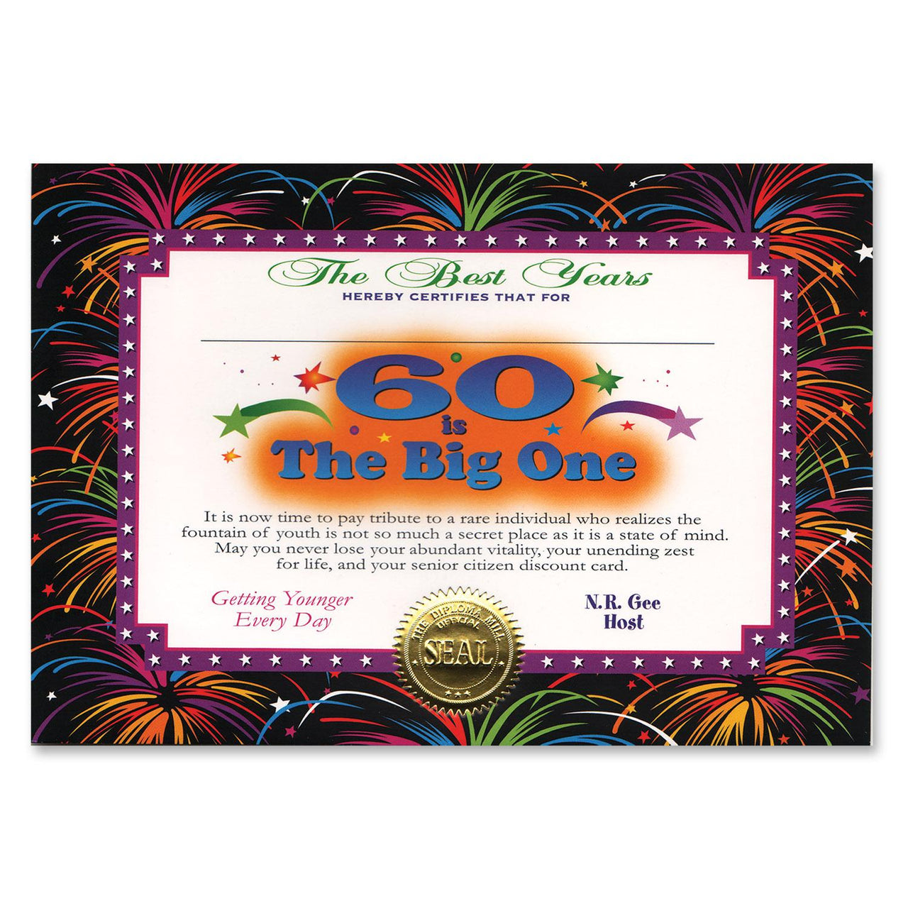 60 Is The Big One Certificate - Bulk 6 Pack