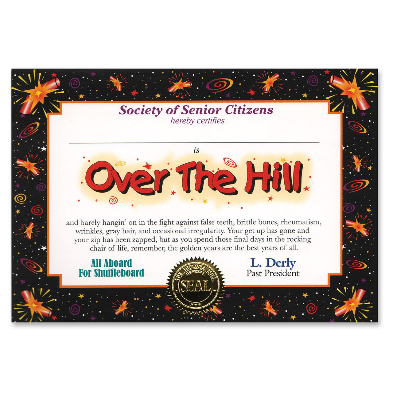 Over The Hill Birthday Certificate - Bulk 6 Pack